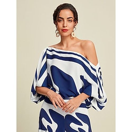 Satin Abstract Puff Sleeve Bateau Blouse - Ador.com - Modalova