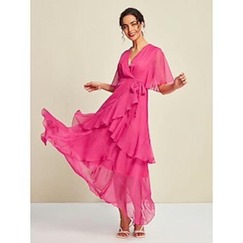 Pink Chiffon Wedding Guest/Party Solid Ruffle Sleeve Elegant Maxi Dress dress to impress 2024 - Ador.com - Modalova