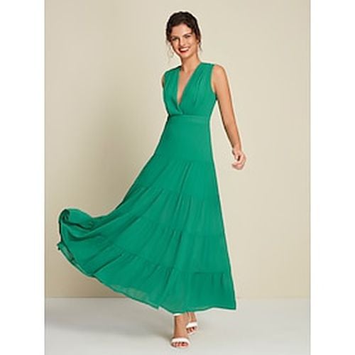 Green Chiffon Wedding Guest Hem Ruched Deep V Neck Sleeveless Maxi Dress dress to impress Christmas Dress 2024 - Ador.com - Modalova