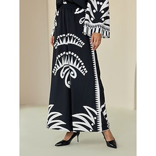 Satin Wide Leg Printing Black Pants - Ador - Modalova