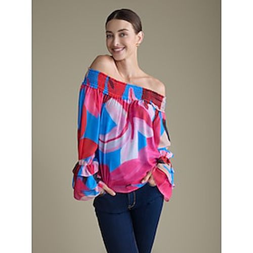 Chiffon Elastic Cuff Floral Off Shoulder Blouse - Ador.com - Modalova