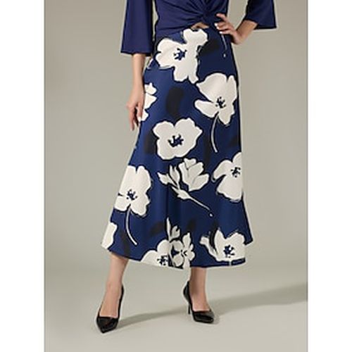 Navy Blue Floral Ankle Length Skirts - Ador - Modalova