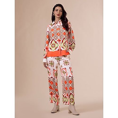 Satin Long Sleeve Bohemia Casual Shirt Pants Two Piece Set - Ador.com - Modalova