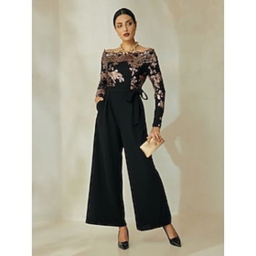 Sequin Off Shoulder Belted Jumpsuit - Ador.com - Modalova