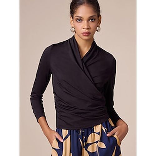 Black Set-in Sleeves Knotted Office Work Daily Blouse - Ador.com - Modalova