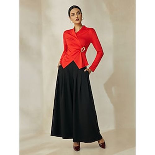 Knitwear Crossover Collar Blouse Wide Leg Pants Two Piece Set - Ador.com - Modalova