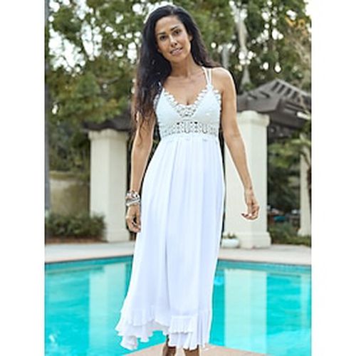 Women's Resort Maxi Dress White Lace Vacation Wear Casual Elegant Halter Neck Beach Cover Up - Ador.com - Modalova
