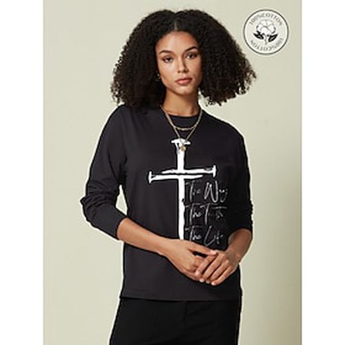 Cotton Cross Print Letter Women's Casual Daily T shirt Long Sleeve Crew Neck T shirt Outdoor - Ador.com - Modalova