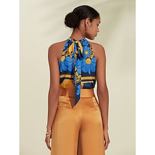 Women's Geometic Flower / Plants Vacation Weekend Sleeveless Blue Ruched Tie back / Tie front Sleeveless Blouses Tied Neck Summer - Ador.com - Modalova