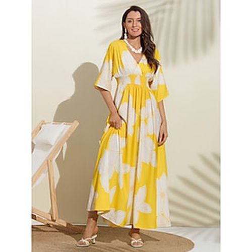 Satin Yellow Flower Print Corset Beach Dress - Ador - Modalova