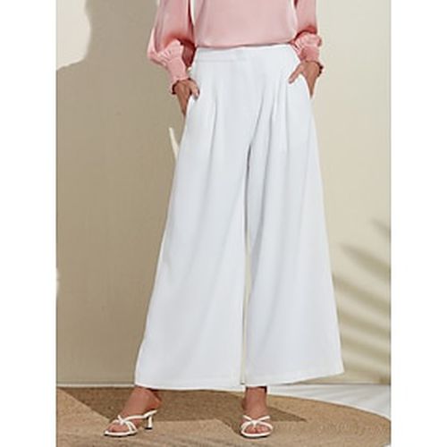 Women's Essential Trousers White Wide Leg Full Length Elastic Waist - Ador - Modalova