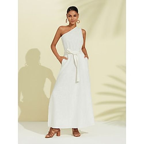 White Pure Linen One-shoulder Maxi Dress - Ador - Modalova