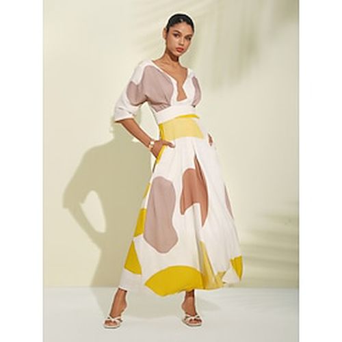 Women's Print Dress Maxi Dress Beige Half Sleeve Flower / Floral Pocket Summer V Neck Dresses S M L - Ador - Modalova