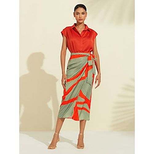 Satin Solid Color Shirt Printed Skirt Set - Ador - Modalova