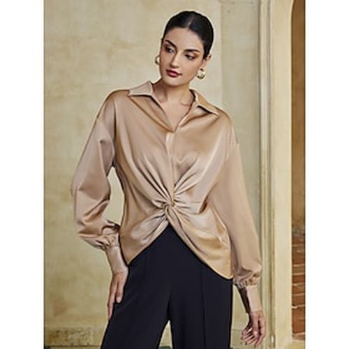 Champagne Twist Lantern Sleeve Casual Shirt - Ador.com - Modalova