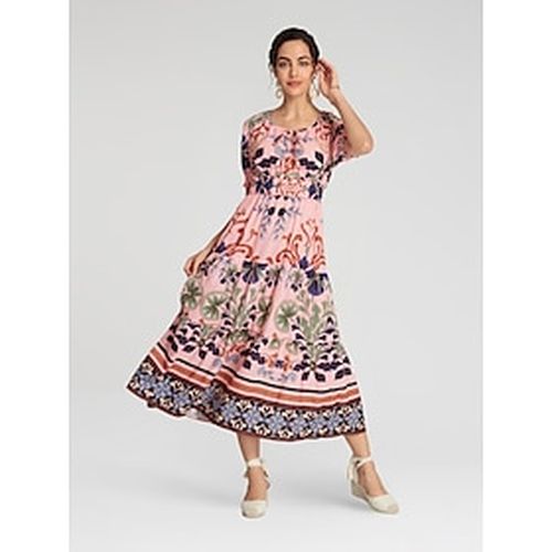 Floral Lace Up Elegant Short Sleeve Midi Dress - Ador - Modalova