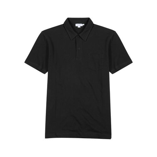 Riviera Piqué Cotton Polo Shirt, Shirt, Navy - - S - Sunspel - Modalova