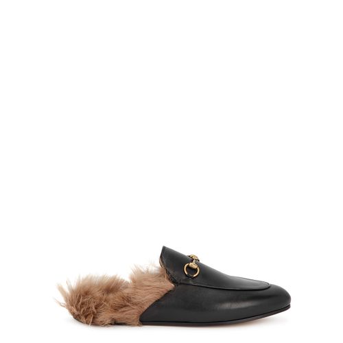 Princetown Fur-trimmed Leather Loafers - - 2 - Gucci - Modalova