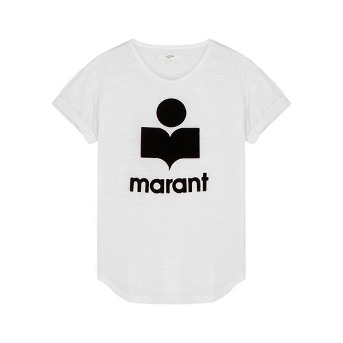 Isabel Marant étoile Koldi White Logo-flocked Linen T-shirt - - XS - Isabel MarantÉtoile - Modalova