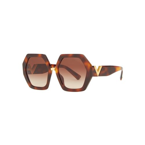Tortoiseshell Hexagon-frame, Sunglasses, Gold Tone - Valentino Garavani - Modalova