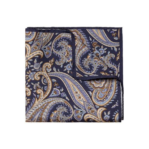 Dark Blue Paisley Print Silk Pocket Square - Eton - Modalova