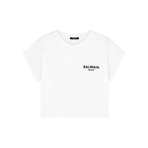 Logo Cropped Cotton T-shirt - / - M - Balmain - Modalova