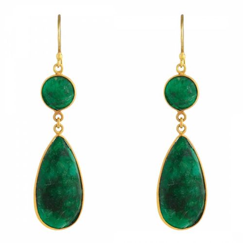 K Gold Plated Emerald Statement Earrings - Liv Oliver - Modalova