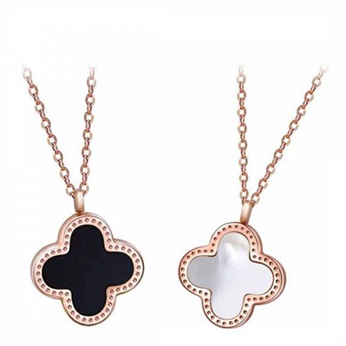 K Rose Gold Black & Clover Reversible Necklace - Liv Oliver - Modalova