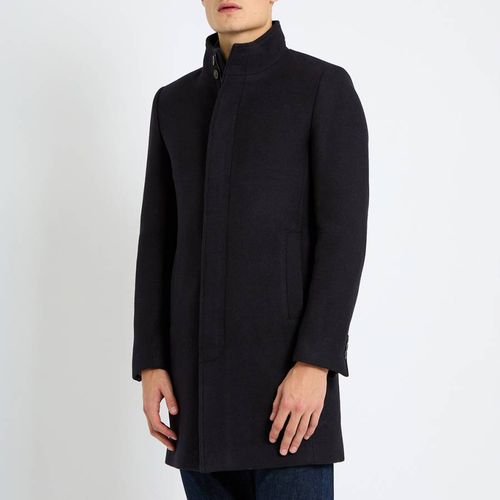 Navy Classic Wool Blend Coat - Gianni Feraud - Modalova