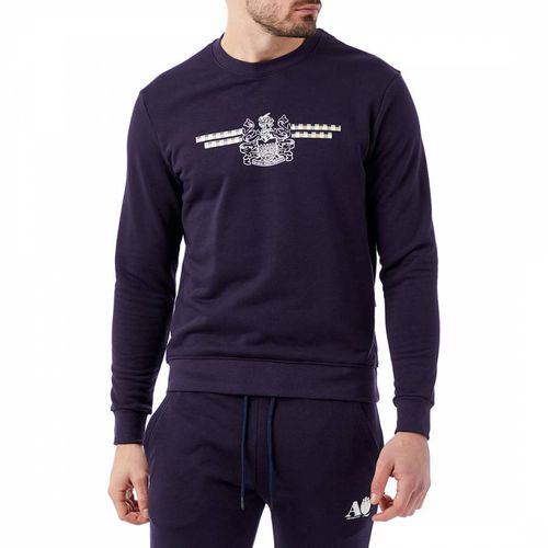 Navy Front Crest Cotton Sweatshirt - Aquascutum - Modalova