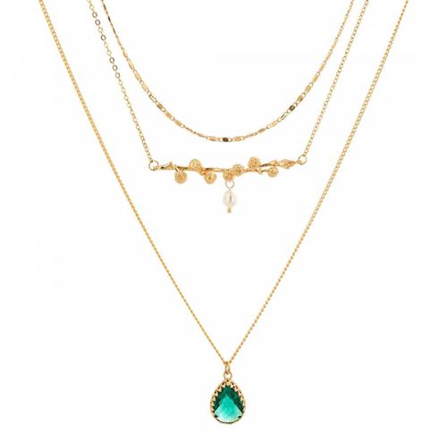 K Gold Multi Layer Green Necklace - Liv Oliver - Modalova