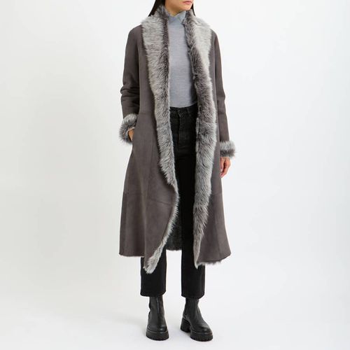 Grey Longline 3/4 Shearling Coat - Max and Zac London - Modalova