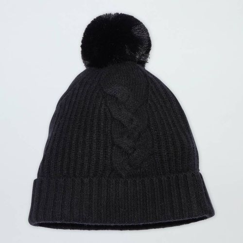 Black Cable Cashmere Bobble Hat - Laycuna London - Modalova