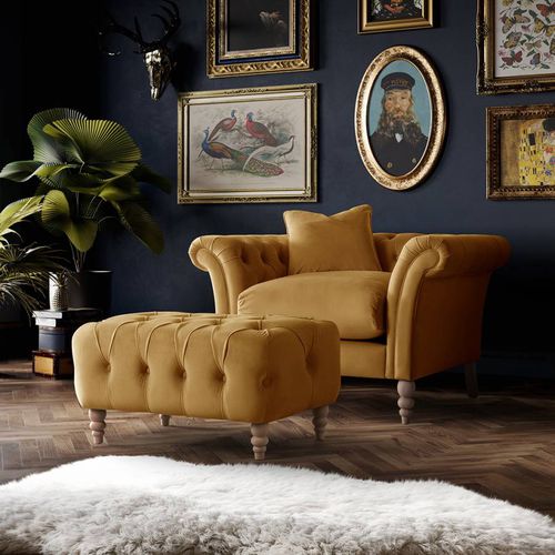 SAVE £500 - The Mayfair Footstool Velvet Ochre - The Great Sofa Company - Modalova