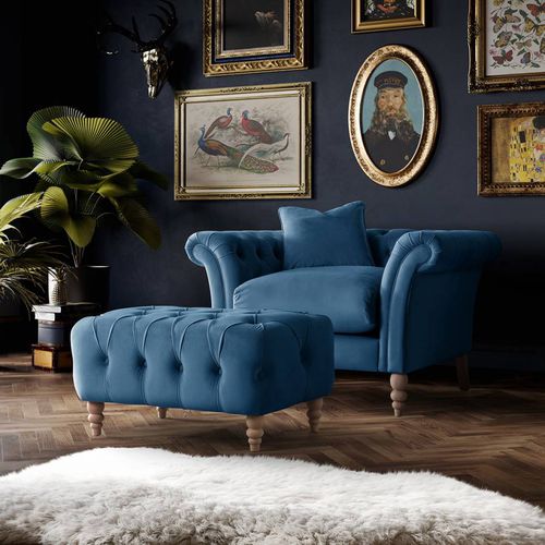 SAVE £440 - The Mayfair Footstool Velvet Sky - The Great Sofa Company - Modalova