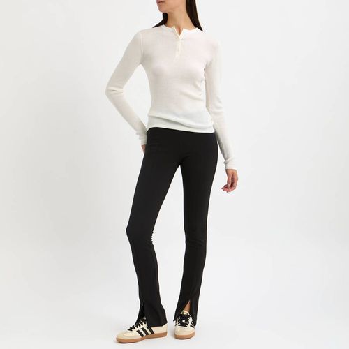 White Wool Fine Knit Rib Henley Top - NÂ°Â· Eleven - Modalova