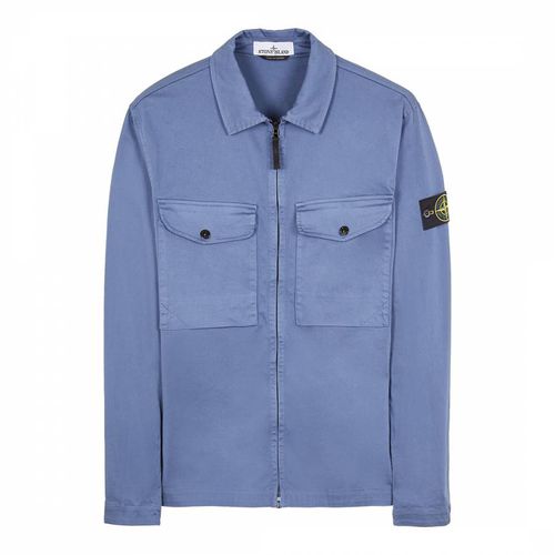 Blue Stretch Cotton Overshirt - Stone Island - Modalova