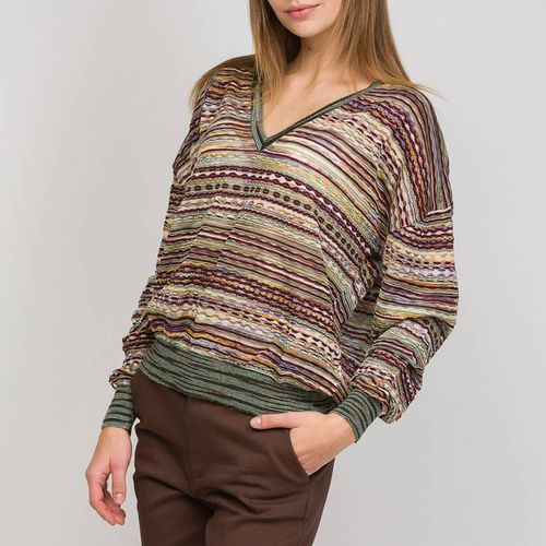 Green/Brown V-Neck Cotton Blend Jumper - M Missoni - Modalova