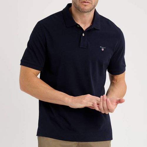 Navy Embroidered Shield Logo Cotton Polo Shirt - Gant - Modalova