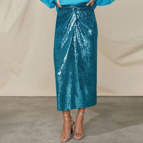 Teal Liquid Sequin Twist Front Skirt - Ro & Zo - Modalova