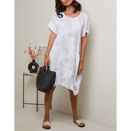 White Printed Linen Dress - LE MONDE DU LIN - Modalova