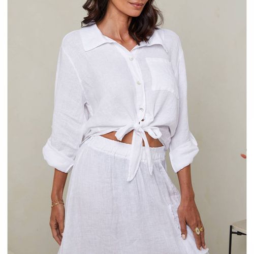 White Tie Up Linen Shirt - LE MONDE DU LIN - Modalova