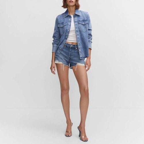 Blue Frayed Denim Shorts - Mango - Modalova