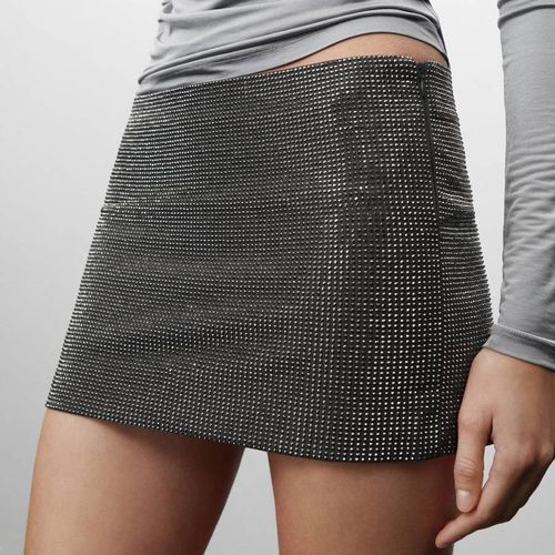 Silver Rhinestone Mini-Skirt - Mango - Modalova