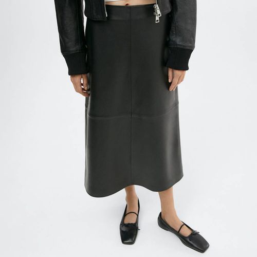 Black Leather Midi Skirt - Mango - Modalova