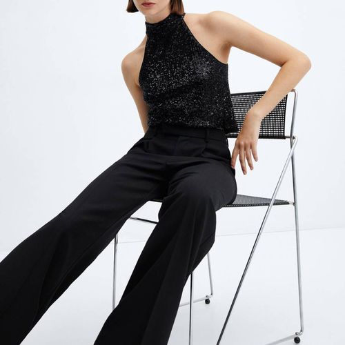 Black Sequin Halterneck Top - Mango - Modalova