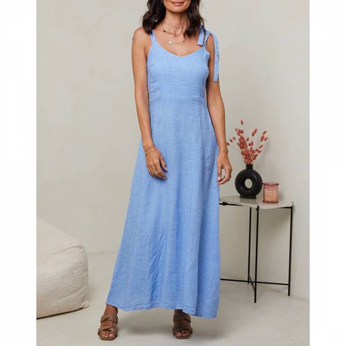 Pale Blue Tie Strap Linen Dress - LE MONDE DU LIN - Modalova