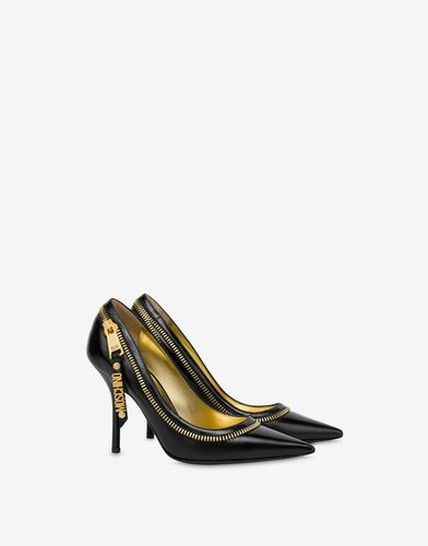 Zipper Details Shiny Calfskin Pumps - Moschino - Modalova