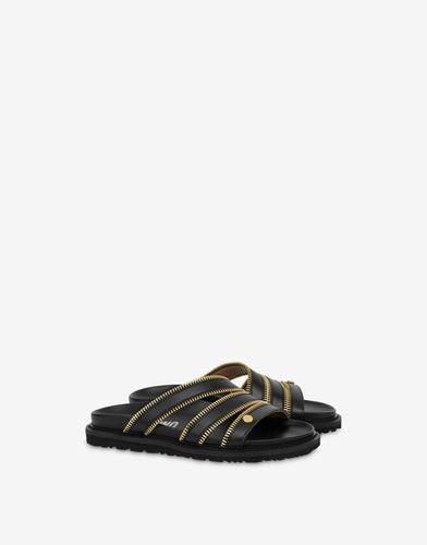 Zipper Details Shiny Calfskin Sandals - Moschino - Modalova