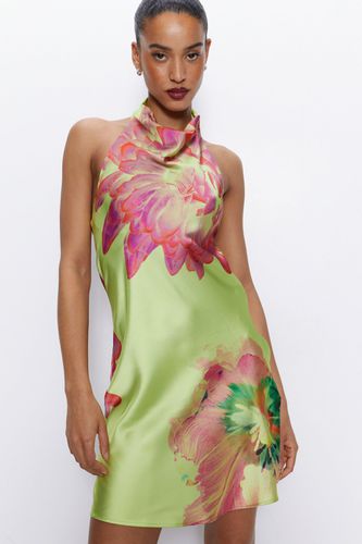 Womens Petite Graphic Floral Halterneck Satin Mini Dress - - 4 - Nasty Gal - Modalova